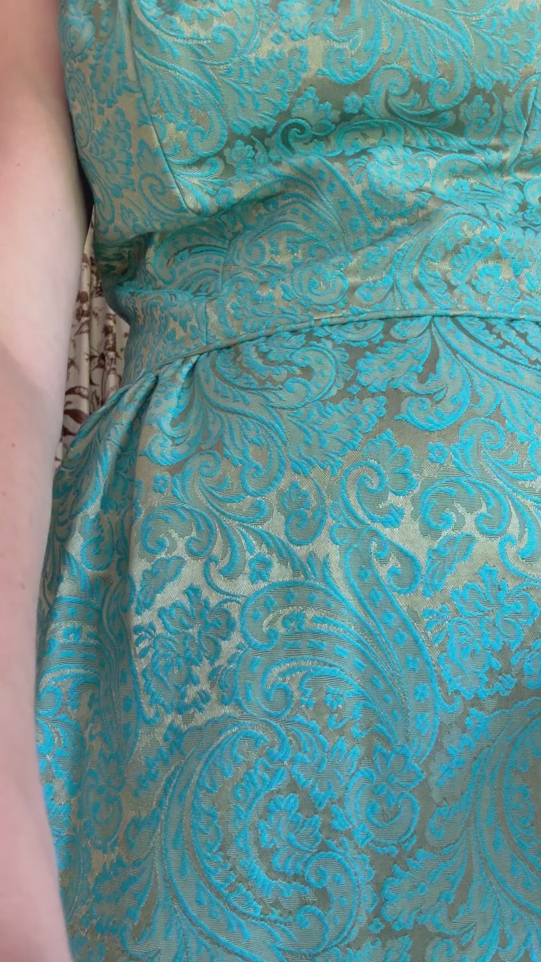 1960s Teal Paisley Brocade Maxi Dress