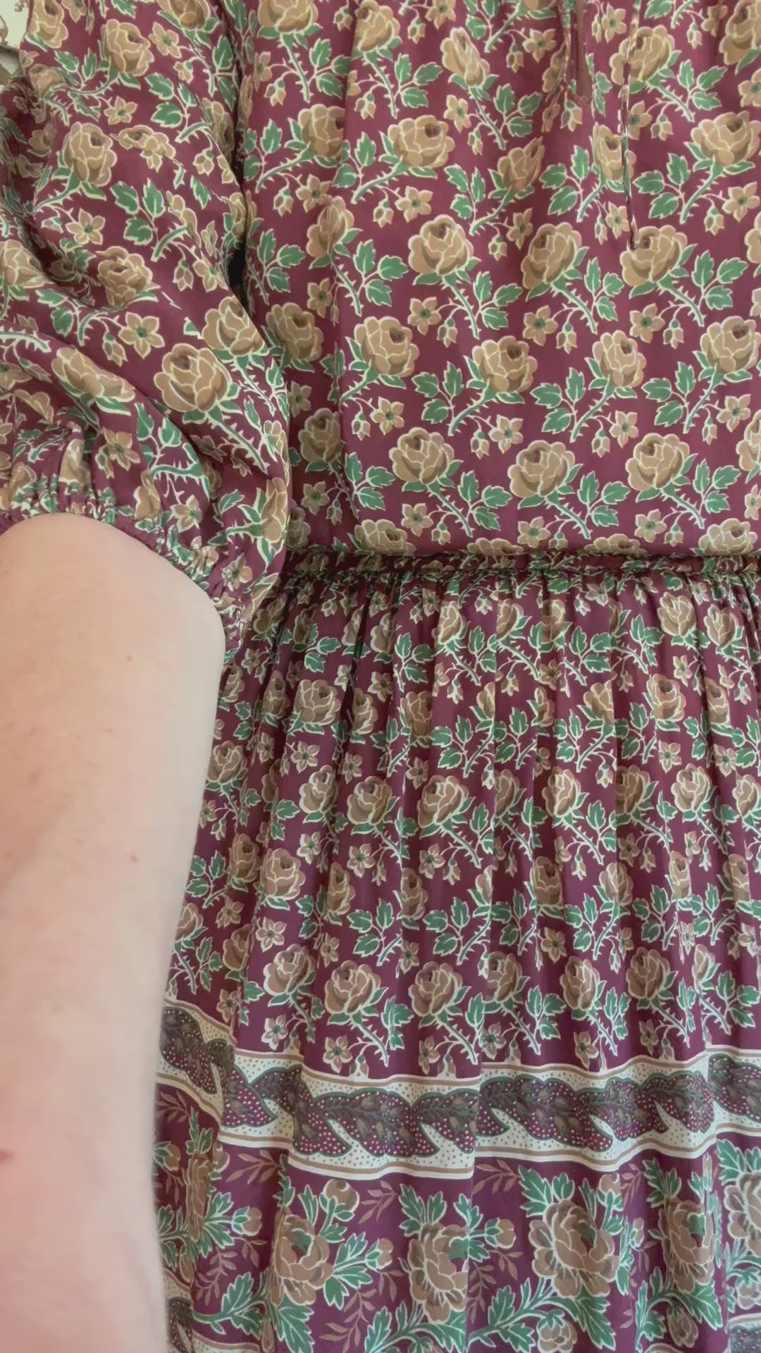 1970s Burgundy Floral Dress